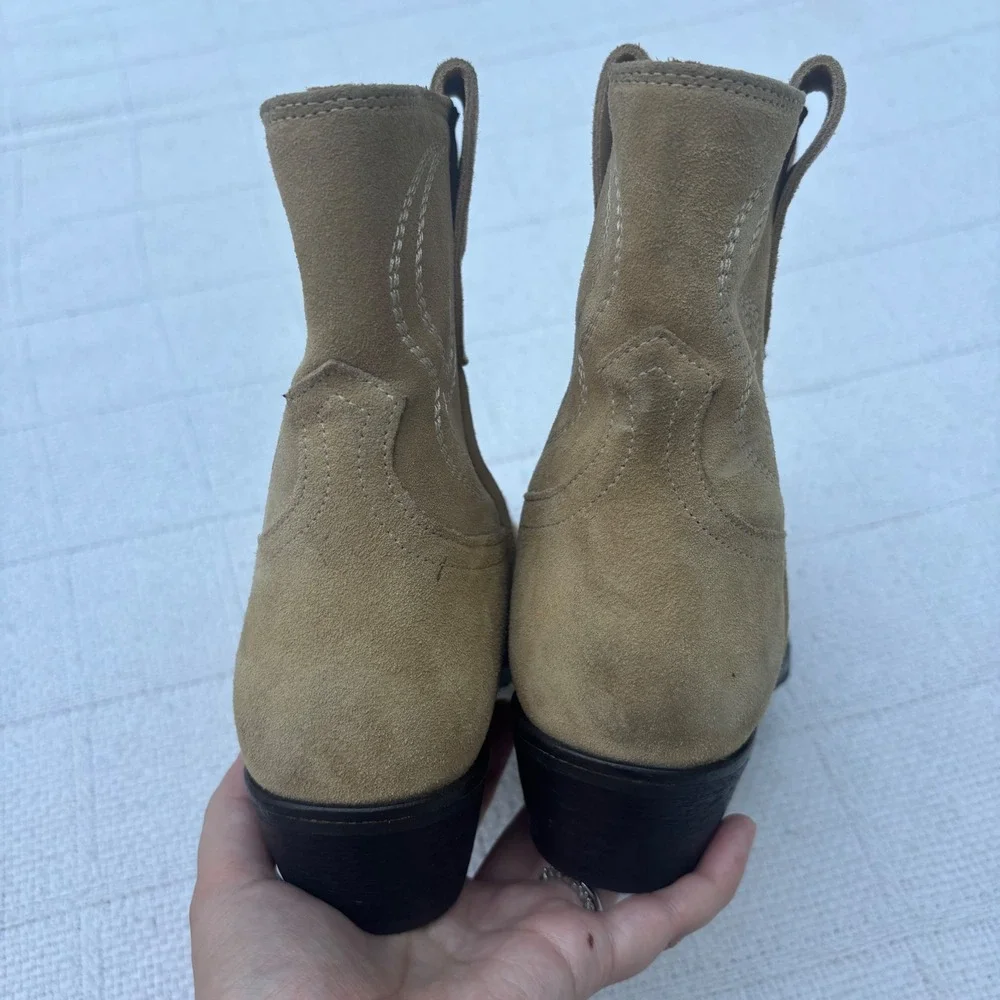 Women's 38 TORAL Puja Light Tan Suede Leather Short Pull On Cowboy Western Boots